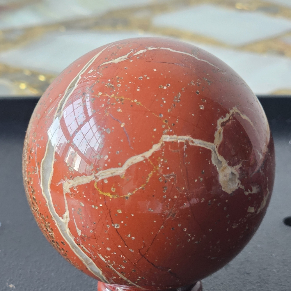 Elegant Red Marble Sphere Decor